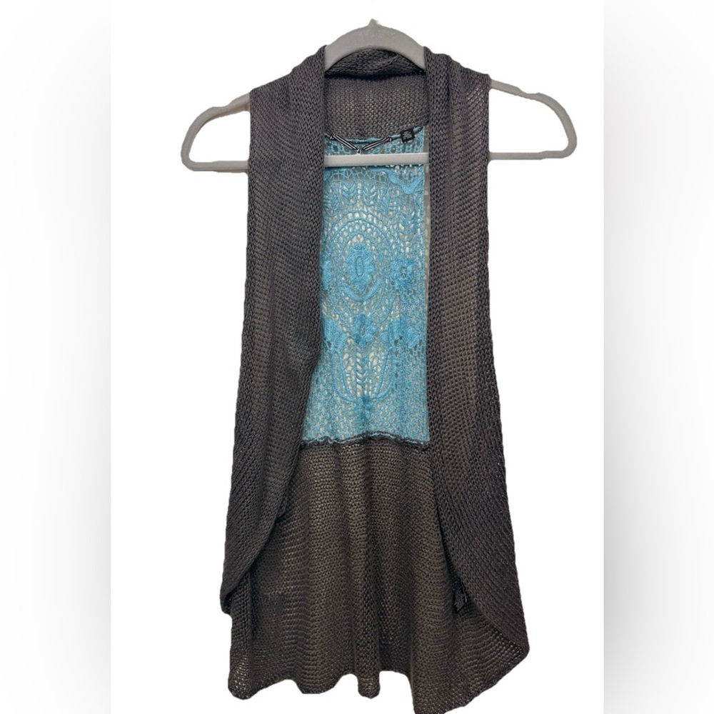 Anthropologie Knitted & Knotted Gray Knit Vest with Teal Back Panel Size M/L